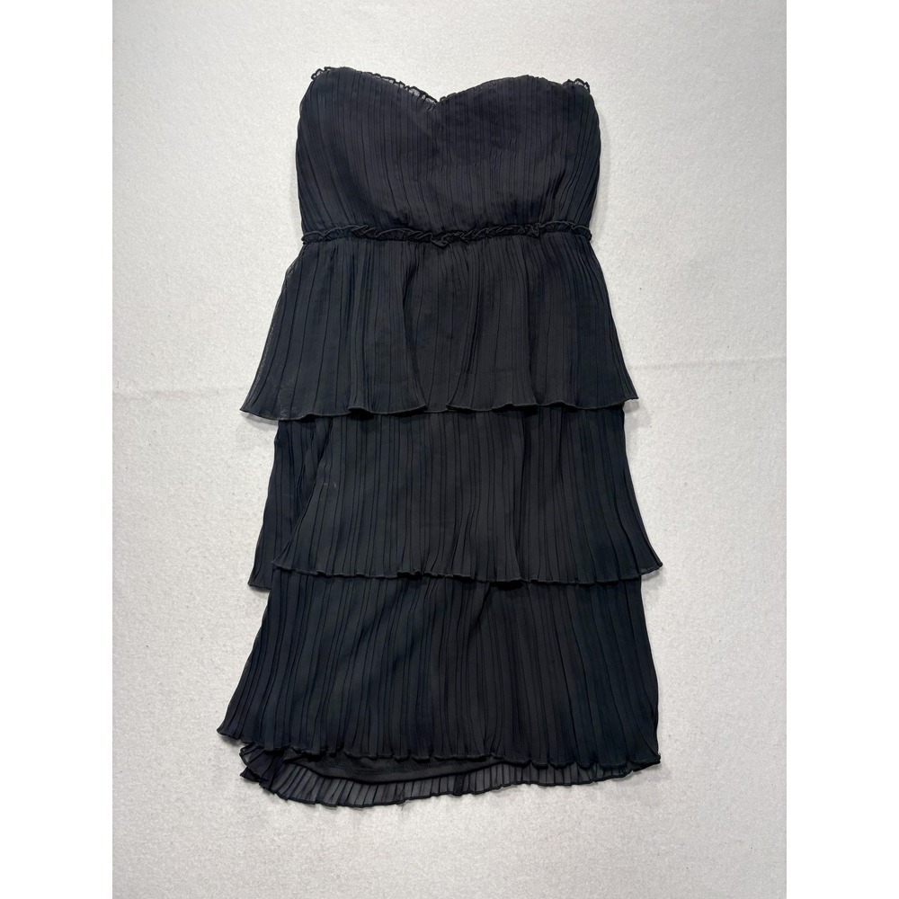 Crystal Doll Dress Juniors 5 Black Strapless Pleated Tiered Chiffon Mini Party